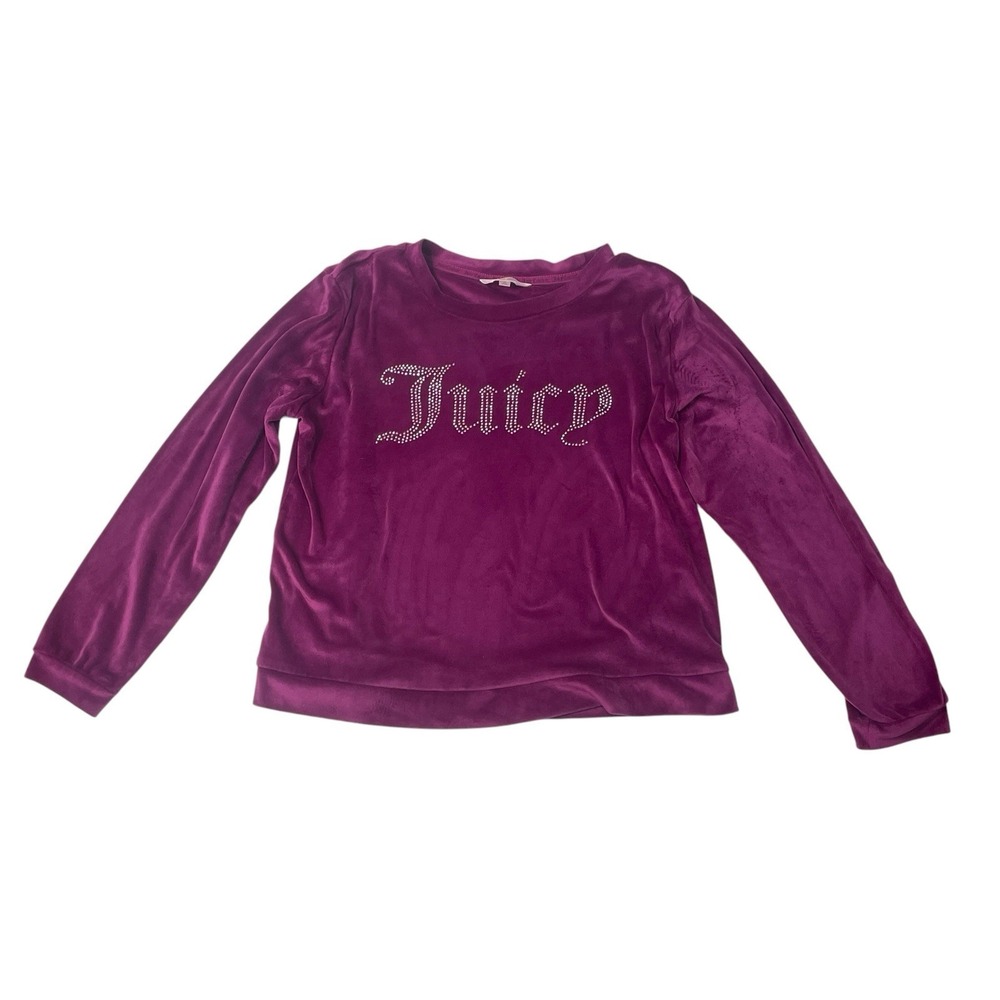 Juicy Couture Velour Sweatshirt Rhinestone Logo Pink Y2K Lounge M